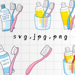 Zahnbürste SVG, Zahnpasta Clipart, Zahnbürste SVG, Zahnpasta Silhouette, Cricut geschnitten Dateien, Clip Art, digitaler Download Designs