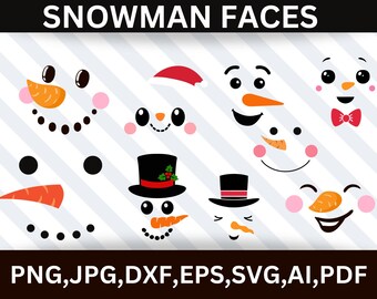 Facce di pupazzo di neve svg, Faccia di pupazzo di neve svg, Clipart di pupazzo di neve, Facce di pupazzo di neve di Natale svg, Pupazzo di neve per bambini svg, Ragazza pupazzo di neve svg, Pupazzo di neve carino