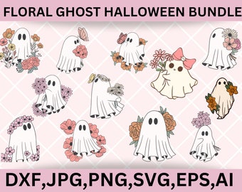 Blommigt spöke svg, blommigt spöke png, Halloween spöke png, blommande spöke, sött spöke svg, prästkrage spöke svg, Bu svg, läskig säsong