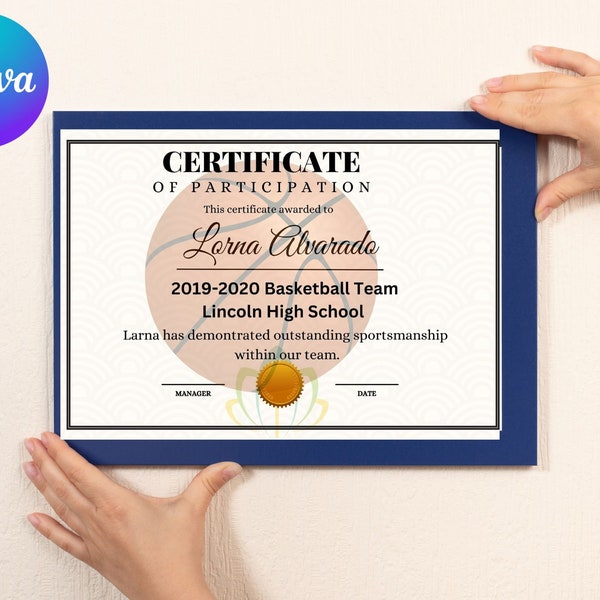 Editable Basketball Certificate Template\ Printable Certificate Template\ Basketball Certificate Template Personalized Diploma Certificate