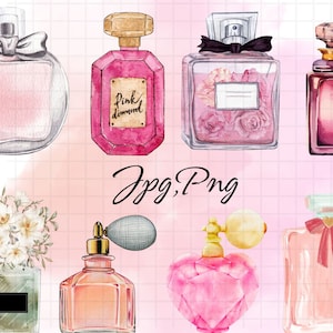 Aquarell Clipart&#39;s, hochwertige JPEGs, Parfum Flakons, Mode Cliparts, Beauty Clipart, Parfum Blumen, Printables