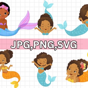 Black Afro Mermaid\ Woman Aquatic\ Creature Queen Nubian Goddess\ Female Afro Lady SVG\ JPG.PNG Vector Clipart Circuit Silhouette Cut