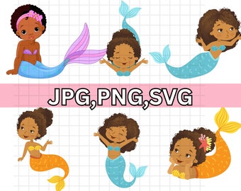 Black Afro Mermaid\ Woman Aquatic\ Creature Queen Nubian Goddess\ Female Afro Lady SVG\ JPG.PNG Vector Clipart Circuit Silhouette Cut