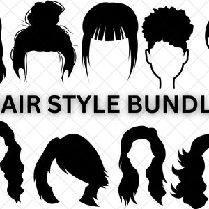ヘアスタイル クリップアート コレクション\ すべてのタイプの髪\ ロングヘア\ ショートヘア\ カーリーヘア\ ストレートヘア\ ベクター\ SVG\ 透明
