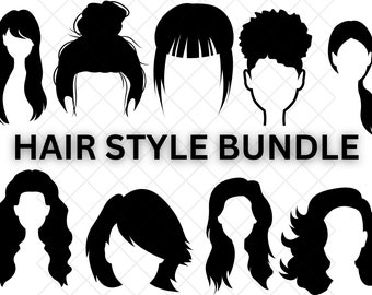 Collection de cliparts coiffures\ Tous types de cheveux\ Cheveux longs\ Cheveux courts\ Cheveux bouclés\ Cheveux raides\ Vecteur\ SVG\ Transparent