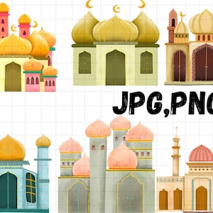 Imágenes prediseñadas de la mezquita de acuarela\ Imágenes prediseñadas de la mezquita PNG\ Uso comercial\ Paquete de imágenes prediseñadas de la mezquita PNG\ Arte digital de la mezquita\ Ilustración de la mezquita\ Masjid