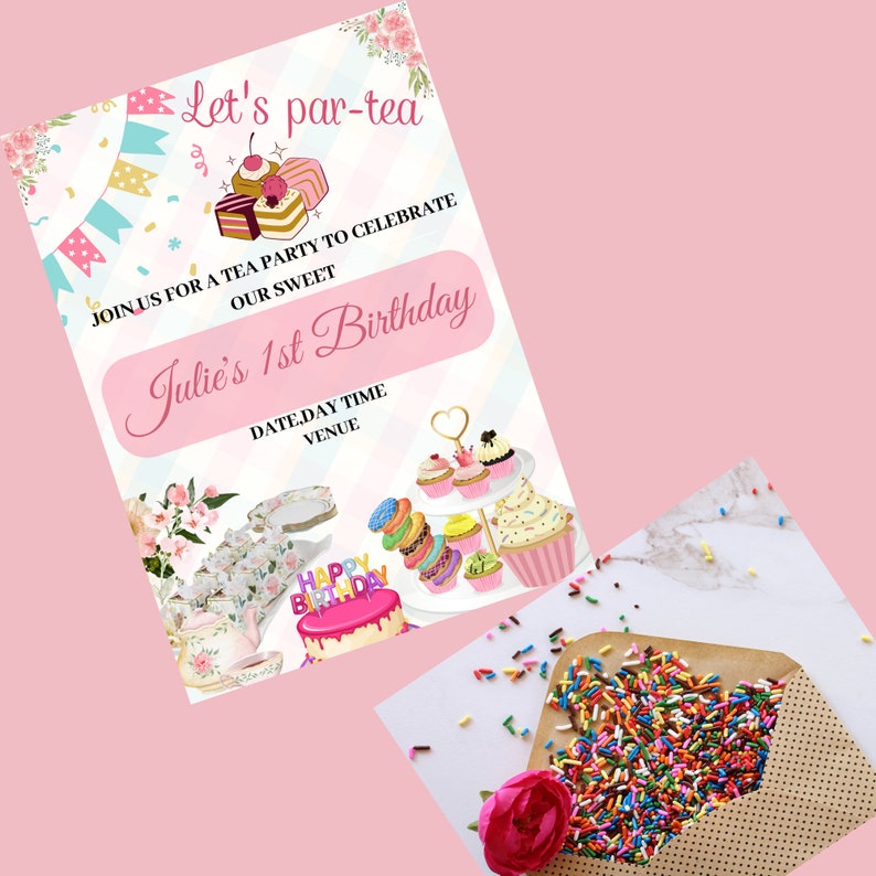 Editable Tea Party Birthday Invitation /girl Par-tea Invite/ Floral ...