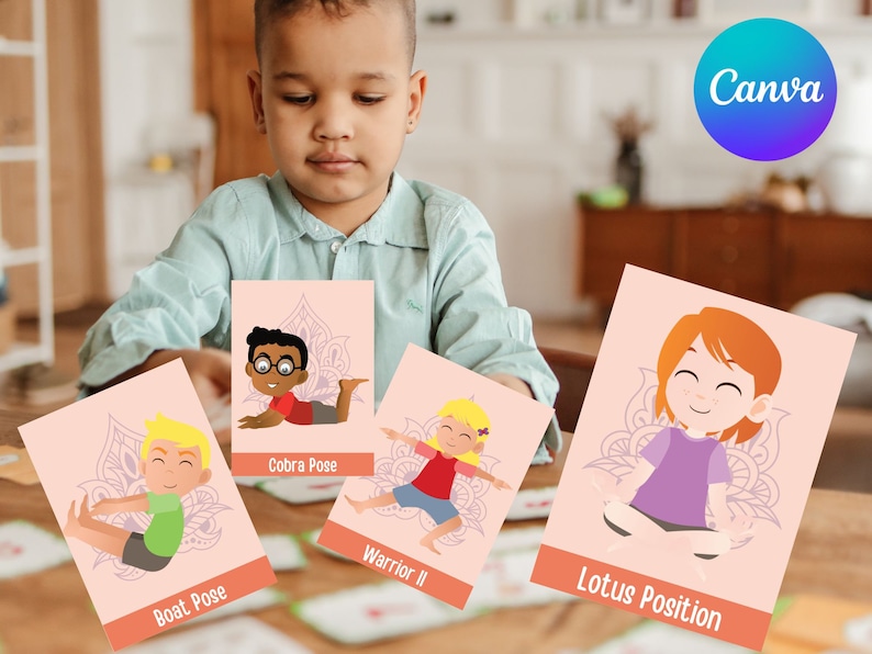 Kids Yoga Cards, Childrens Yoga Pose, Brain Breaks Flash Cards