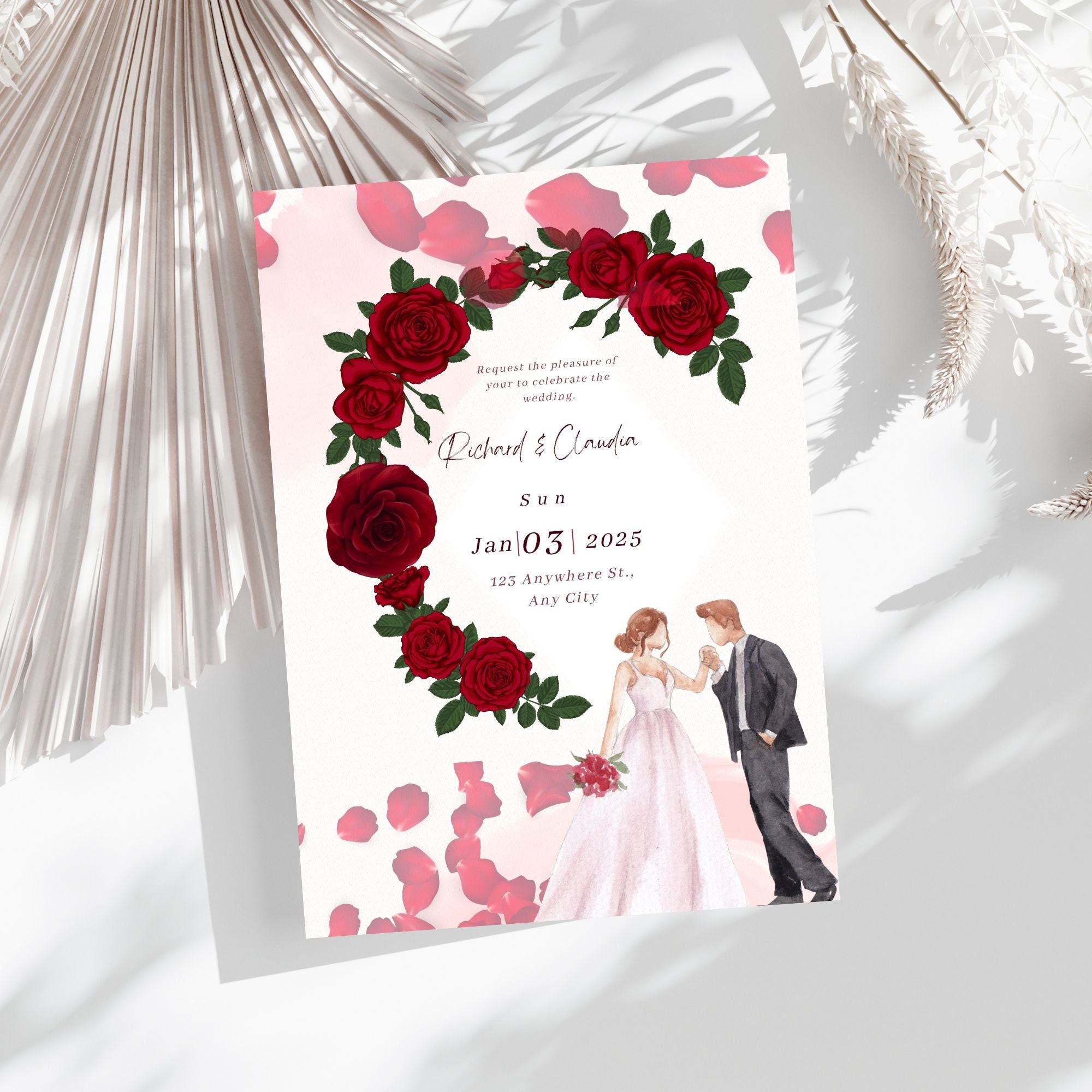 Red Rose Wedding Invite, Floral Wedding Invite, Red Rose Invitation ...