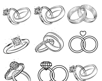 Marriage Rings Svg Bundle\ Ring Svg\ Wedding Svg\ Clipart\ Silhouette\ Cricut\ Engagement Ring SVG\ Marriage Svg