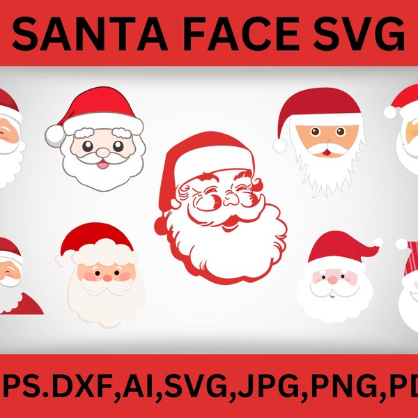 Santa face svg, Santa head svg, Santa moustache and beard, Santa claus beard and hat svg, Christmas santa svg, Santa beard svg, Santa faces