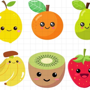 kawaii FRUIT clipart\ pastel colors fruits\ commercial use\ cute clipart\ kawaii clipart\ cute fruits\ strawberry\ apple\ pear