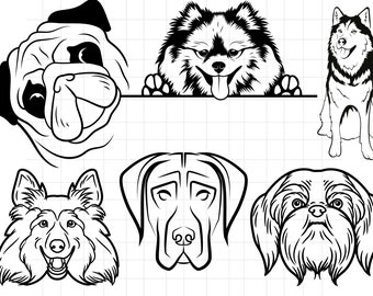 Dog SVG Clipart Bundle\ Dog Breeds in SVG\ Digital Lineart Peeking Dog Clipart\ SVG Files for Cricut\ Sublimation\ Digital Download