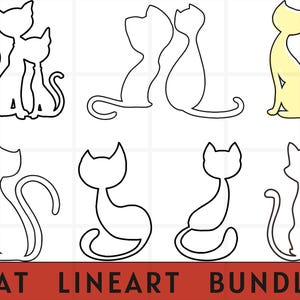 Cute Cat\ Elegant Cat Line Art\ Direct Downloads in Black & White SVG\ PNG\ jpg\ Digital Download