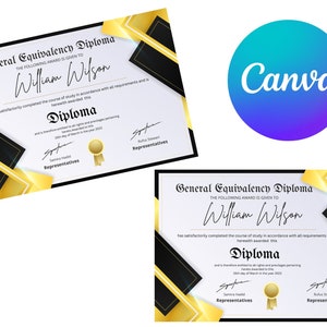 High School Diploma template, General Equivalency Diploma sample, customisable and editable diploma, homeschool diploma, college diploma image 1