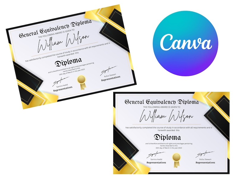 High School Diploma template, General Equivalency Diploma sample, customisable and editable diploma, homeschool diploma, college diploma image 1