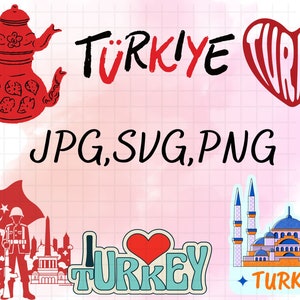 Turkey Svg png bundle\ turkiye clipart\ turkish flag elements\ istanbul skyline\ food kebab png\ travel souvenirs vector