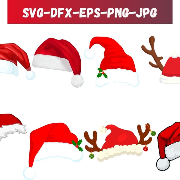 Santa Hat SVG, Santa hat cut file, Christmas Hat Svg Bundle, Elf Hat Svg, Xmas Clipart, Holiday Winter hat svg, Silhouette Cricut, Santa svg