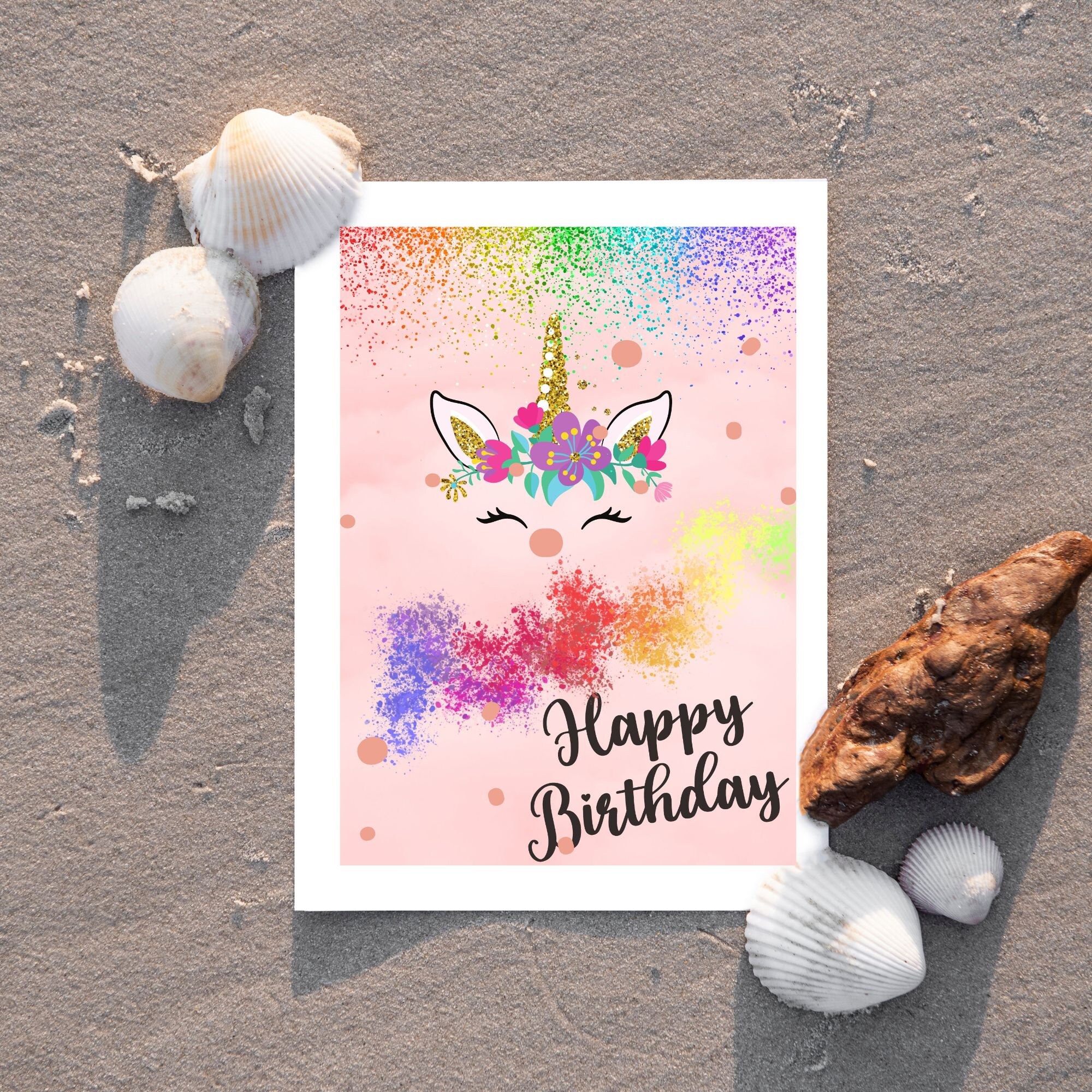 Rainbow Unicorn Birthday Card Editable Unicorn Birthday Card Instant Download Girl Birthday Card ...