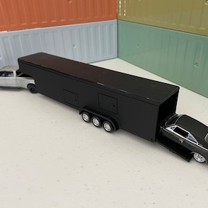 3D Printed 1/64 Gooseneck Enclosed 36FT Race Car Trailer for Greenlight and More, 2 Car
