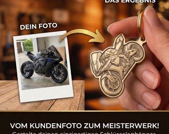 Gepersonaliseerde sleutelhanger | Uw eigen auto of motor gegraveerd op een sleutelring | Uniek cadeau voor auto- en motorliefhebbers