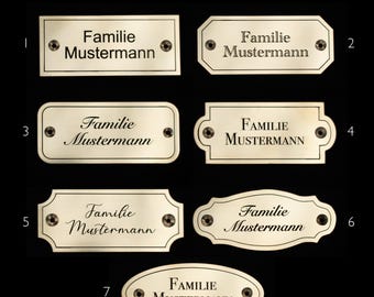 Klingelschild | Türschild | Namensschild | Haustür | Briefkasten | personalisiert | Messing | Metall | poliert & oberflächenveredelt | gold