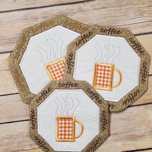 Coffee Mug Rug Machine Embroidery Design