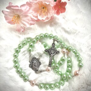 Custom Rosary Personalized Handmade Green Pearls Luxury Rosary for Bridal Rosary Wedding Communion Baptism Birthday Anniversary Gift for her