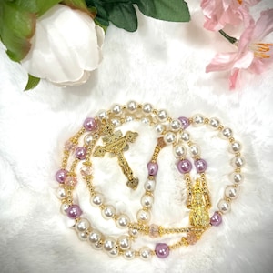 Rosario de Nuestra Señora de Fátima personalizado, rosario de perlas de lujo, rosario hecho a mano para boda, comunión, bautismo, cumpleaños, regalo católico, cruz de oro, perlas