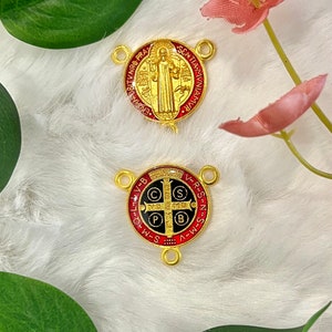 Three (3) Saint Benedict Rosary Center | Rosary Supply | Rosary Centerpiece | Custom Pendant | Rosary | Double Side Picture | Catholic Gift