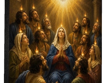 Pentecost Catholic Wall Art | Descent of the Holy Spirit Canvas Print | Virgin Mary & Apostles Christian Artwork | Biblical Religious Decor