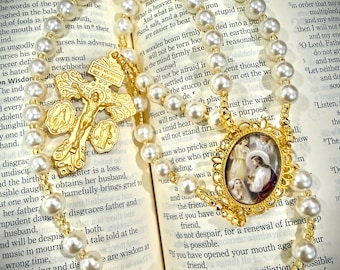 Handmade Pearl Rosary: First Holy Communion | Wedding Rosary | Custom Rosary | Handmade Rosary | Catholic Gift | Luxury Rosary | Bridal