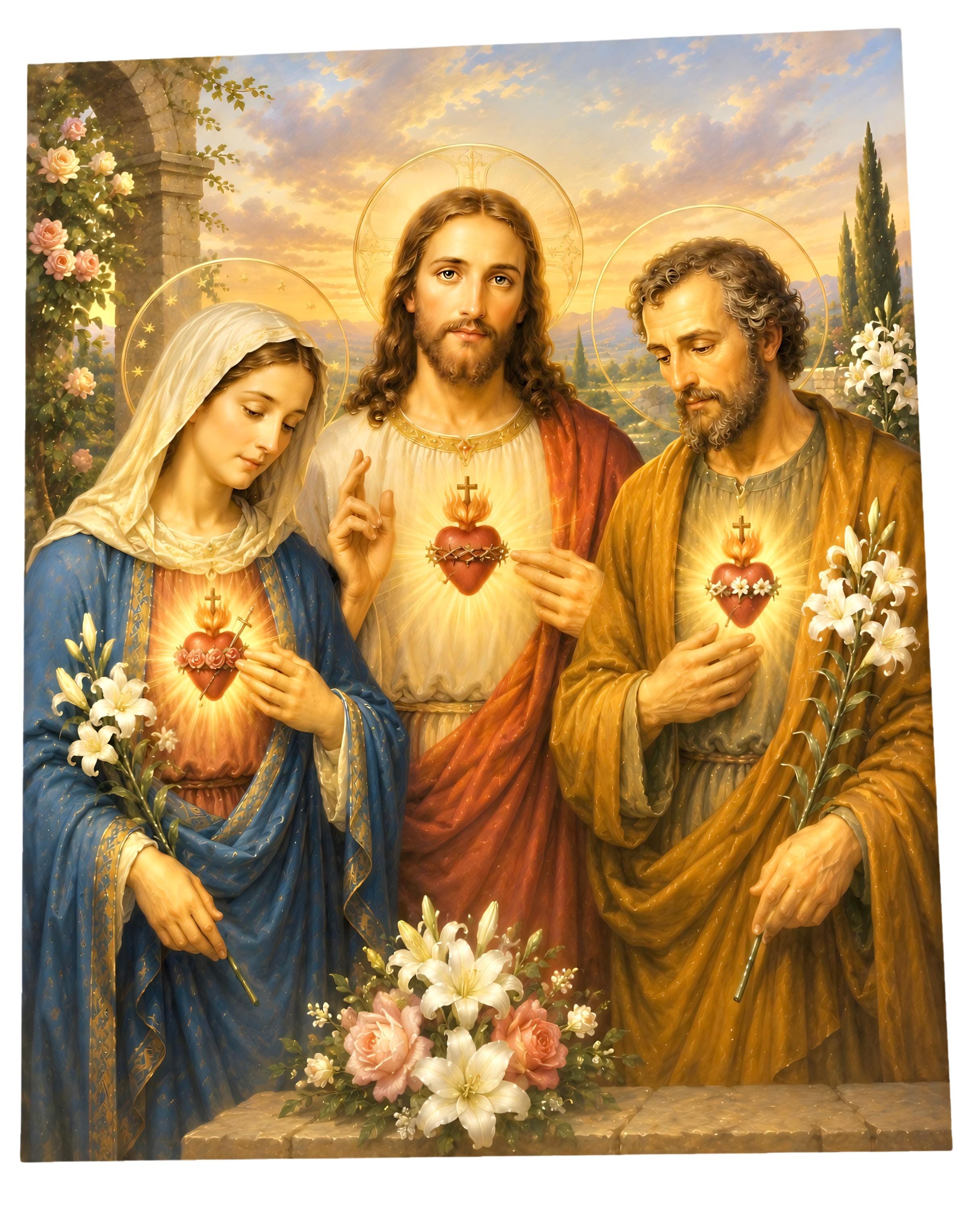 Holy Family Sacred Hearts Wall Art | Jesus Mary Joseph Catholic Canvas ...