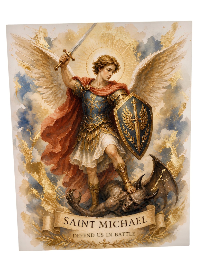Saint Michael the Archangel Wall Art Wooden Panel, Catholic Home Decor ...