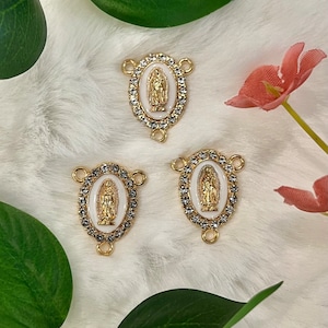 Three (3) Our Lady of Guadalupe Rosary Center | Rosary Supply | Rosary Centerpiece | Pendant | Rosary | Double Side Picture | Rhinestone
