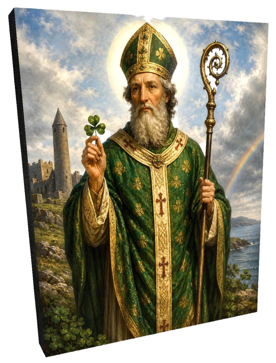 St. Patrick Religious Icon Pattern Saint Patrick Catholic Wall Art Wooden Panel, St Patrick of Ireland ...