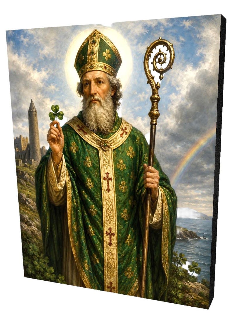 Saint Patrick Robe Saint Patrick Catholic Wall Art Wooden Panel, St Patrick of Ireland ...