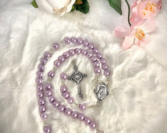 Custom Rosary of Immaculate Heart of Mary Bridal Rosary Personalized Handmade Pearls Luxury Rosary for Wedding Communion Baptism Gift Catho