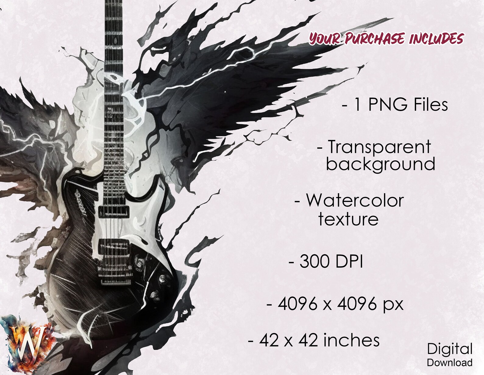 Electric Rocker Graphics Guitar Clipart, Guitar Watercolour Clipart, Guitar PNG, Electric Guitar ...