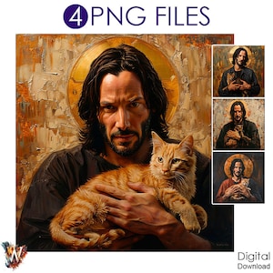 John Wick and Cat Png, Keanu Christ Png, Keanu Saint, John Wick Png, Watercolor Fan Art, BABA YAGA Png, JOHN Wick Poster Print Cat memes png