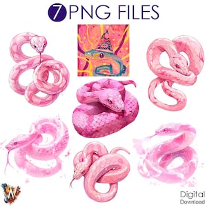 ヘビのバンドル PNG、ヘビの水彩画のクリップアート、ピンクのヘビのシャツの DIY、ヘビのステッカー png、ヘビのパイソン PNG、ヘビのクリップアート、昇華クリップアート