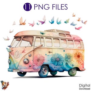 Paquete Hippie, Autobús Hippie Png, Clipart de Autobús Hippie, Camisa de Autobús Hippie, Camisa Hippie png, Camisa hippie, Arte de Acuarela Png, Autobús de Acuarela Png