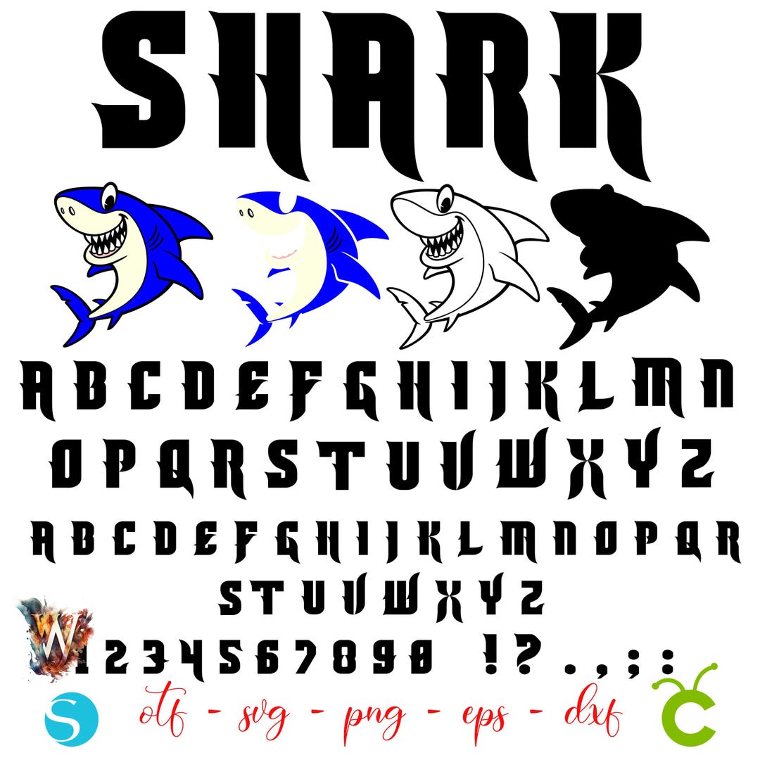 Shark Font Otf, Shark Svg Letters, Shark Clipart Layered, Shark Bite ...
