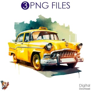 Yellow Taxi PNG, Watercolor Taxi Car, Car Watercolor clipart, Car Taxi clipart, Yellow Car print, Yellow Car clipart png, Taxi shirt Diy png
