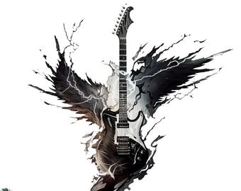 Guitar Clipart, Guitar Watercolour Clipart, Guitar PNG, Electric Guitar, Guitar Printable, Rock Clipart, Guitar Rocker Shirt, Music Design