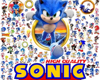 May include: A vibrant image featuring the character Sonic the Hedgehog, surrounded by various PNG images of Sonic and related characters. The image includes the text "HIGH QUALITY SONIC 150 PNGS" in yellow and red.