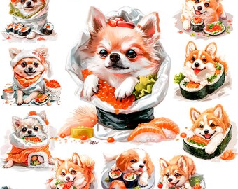 Hund Sushi Clipart, Japanisches Essen Png, Süßer Hund Aquarell, Hund Png, Sushi Clipart Bundle, Hunde Clipart, Süßer Hund Clipart, Aquarell Clipart