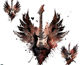 Guitar Clipart, Guitar PNG, Guitar Watercolour Clipart, Electric Guitar, Rock Clipart, Guitar Rocker Shirt, Guitars Png, Guitar Printable
