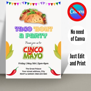 Editable Taco Bout Party Invitation - Taco Bout Invitation  - Taco Bout A Party - Instant Download