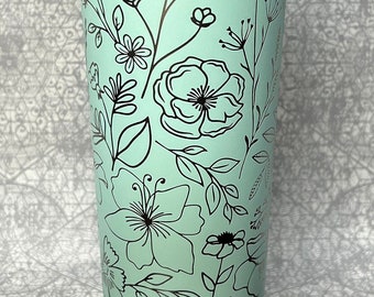 24oz lasergraverad blommönstermugg